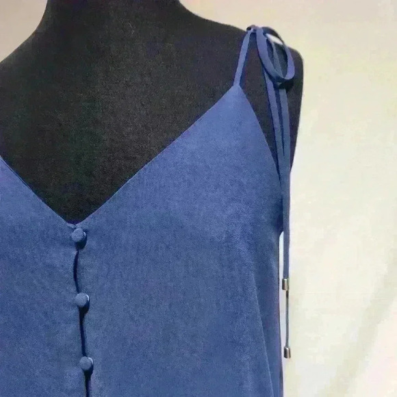 NWOT Navy Blue Naked Zebra S Slip Dress Spaghetti Strap Ties Front Button Detail - Picture 2 of 6